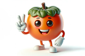Fototapeta premium 3d Persimmon character with a smiling face on a white background. ai generative