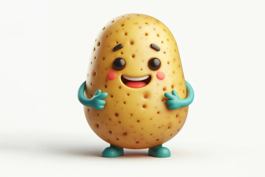 3d potato character with a smiling face on a white background. ai generative