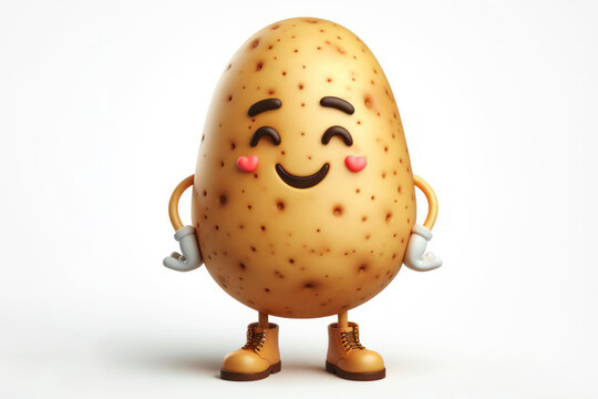 3d potato character with a smiling face on a white background. ai generative