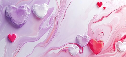 An elegant array of glossy pink hearts on a soft background, symbolizing love and affection - obrazy, fototapety, plakaty