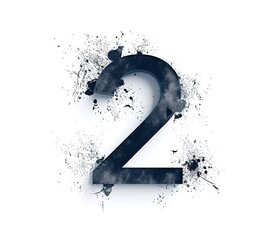 image of the number two with grunge texture and splash effect, ideal for creative and abstract design.