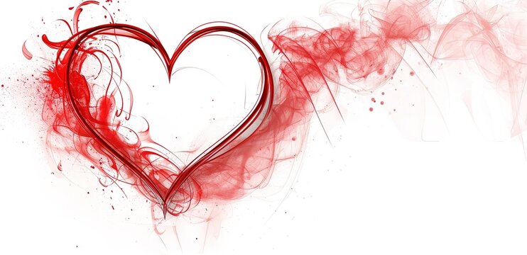Elegant red heart surrounded by abstract smoky streamers, symbol of love and passion