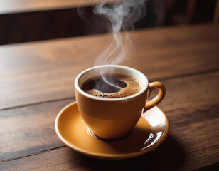 Obraz premium Cup of coffee on a wooden table generated by AI