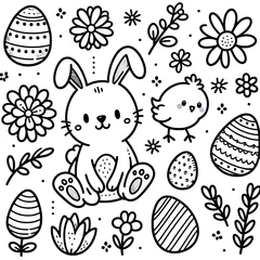 Foto op Canvas Black and White Easter Coloring Page For Kids © JuJamal