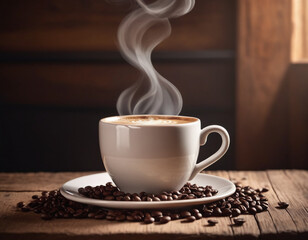 Cup of coffee on a wooden table generated by AI