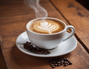 Obraz premium Cup of coffee on a wooden table generated by AI
