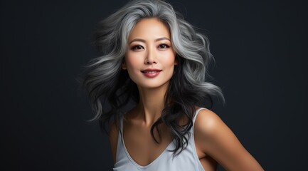 Naklejka premium Elegant Asian woman with grey hair