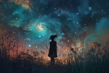 Obraz na płótnie Canvas Girl reaching the stars