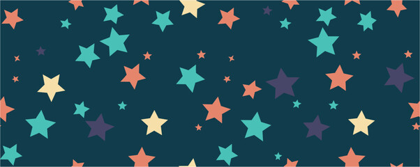 Festive Stars Wallpaper. Seamless pattern with color stars. Starry Sky Colorful Background. Magic sky. Night sky and stars Seamless vector EPS 10 pattern.