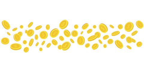 Dollar coins. Falling coins, falling money, flying gold coins, golden rain.
