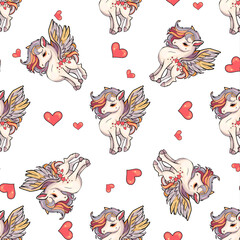 Fototapeta na wymiar Pattern unicorn with a long mane. Illustration of a galloping magical unicorn. For the design of prints, posters, postcards, logos, icons