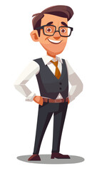 Happy male businessman office worker on white background, vector