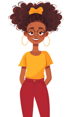 Happy African American stylish girl on white background, vector