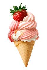illustration of delicious ice cream in a cone on transparent background