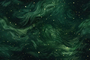 Foto auf Leinwand Green magic starry night. Seamless vector pattern with stars texture marble © Michael