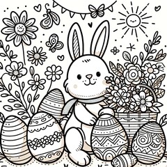 Black and White Easter Coloring Page For Kids