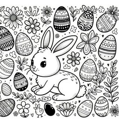 Fototapeta premium Black and White Easter Coloring Page For Kids