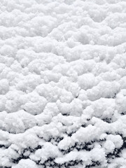 Snow on the roof of a car in winter. Close-up