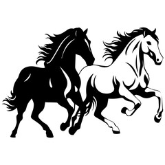 running mustang horses black silhouette logo svg vector, horses icon illustration.