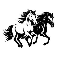 running mustang horses black silhouette logo svg vector, horses icon illustration.