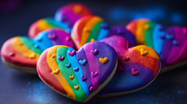 LGBT colorful rainbow cookies as hearts
