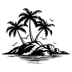Fototapeta na wymiar tropical island icon illustration, tropical island black silhouette logo svg vector