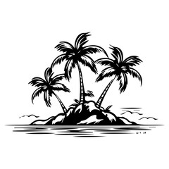 tropical island icon illustration, tropical island black silhouette logo svg vector
