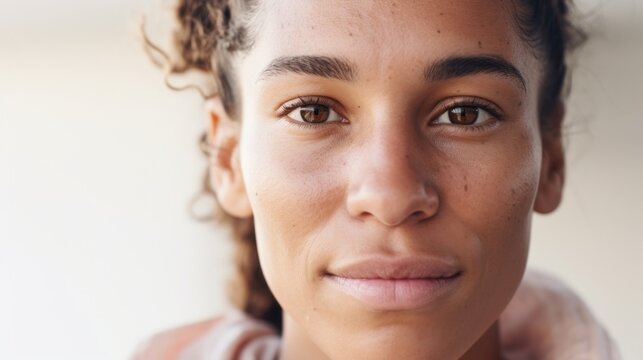 Closeup shot of a woman from Morocco revealing natural skin imperfections.