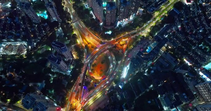 Aerial photography of Guangdong viaduct road transport night scene