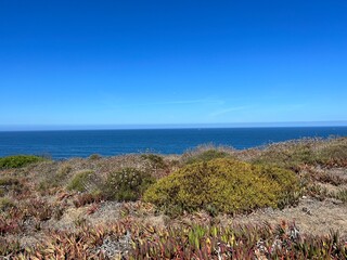 Ocean coastline, ocean coast, blue ocean horizon, clear blue sky, summer adventures