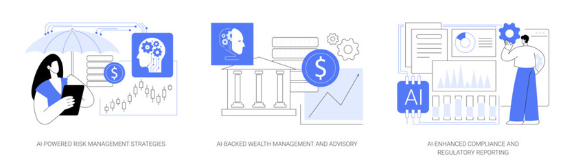 Accounting and Financial Management with AI abstract concept vector illustrations.