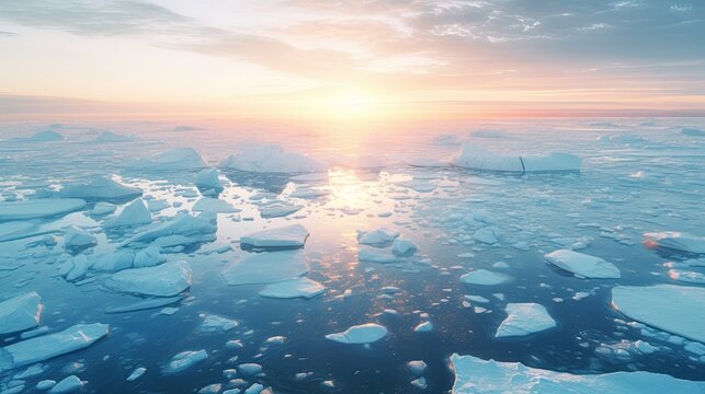 Global warming, Ice sheets melting in the arctic ocean or waters.  climate change, greenhouse gas, ecology concept