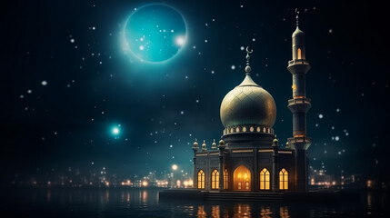 Ramadan Lantern Moon in the background
 - obrazy, fototapety, plakaty