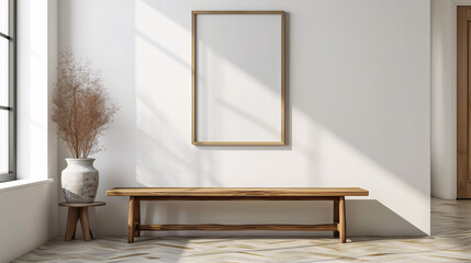 Wooden chairs in the living room with frame mockup