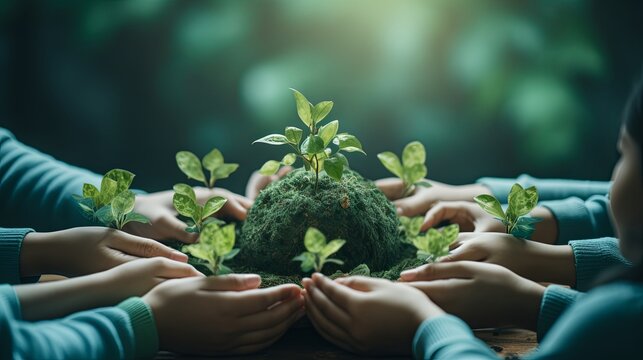 ESG is a framework that helps stakeholders understand how an organization is managing risks and opportunities related to environmental Hand holding earth on green grass on sunlight Energy saving tree