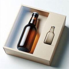 Transparent glass Bottle mockup with paper box