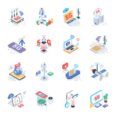 Handy Collection of 5G Technology Isometric Icons

