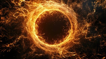 Fiery circle of fire on black background, computer generated abstract background