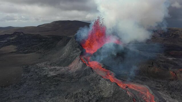 Volcanic Vista: Aerial Drone Footage of Erupting Volcano
