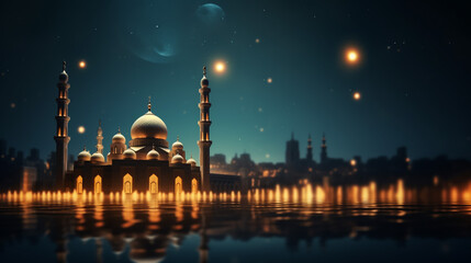 Fototapeta na wymiar Ramadan Lantern Moon in the background 