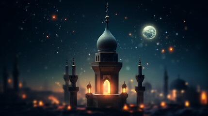 Fototapeta na wymiar Ramadan Lantern Moon in the background 