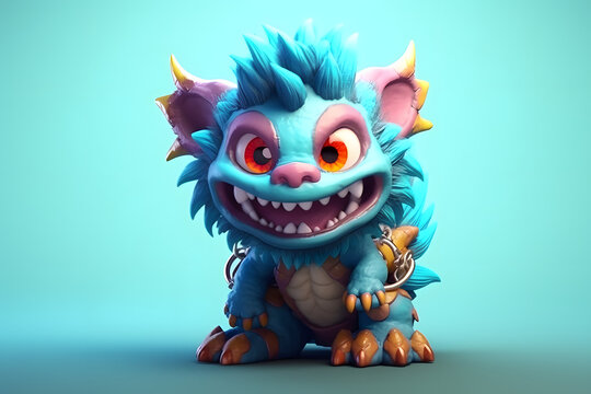 3d rendering cute monster Chimera cartoon
