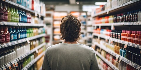 Rear view of individual opting for generic brand products over pricier alternatives while shopping , concept of Savvy shopper