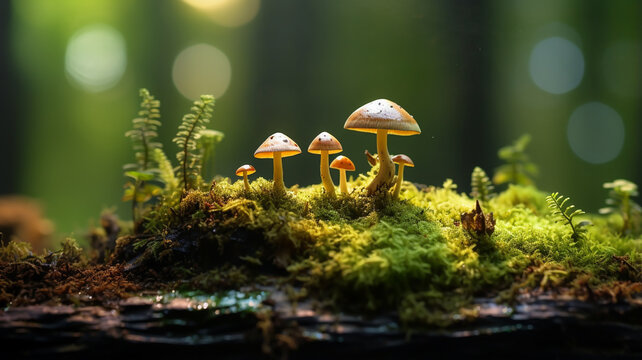 beautiful mushrooms in the woods. mushrooms in a forest. mushroom mushrooms on the moss in a mushroom forest. mushroom mushrooms in the woo