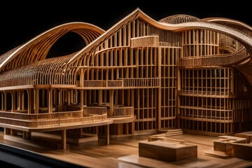 A miniature building Made by wood,