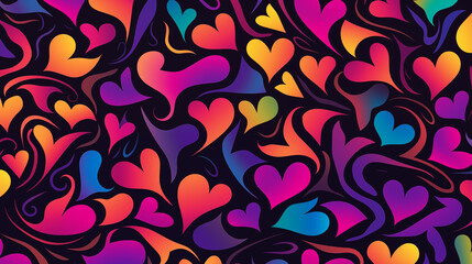 Pattern with LGBT colorful rainbow hearts. 

