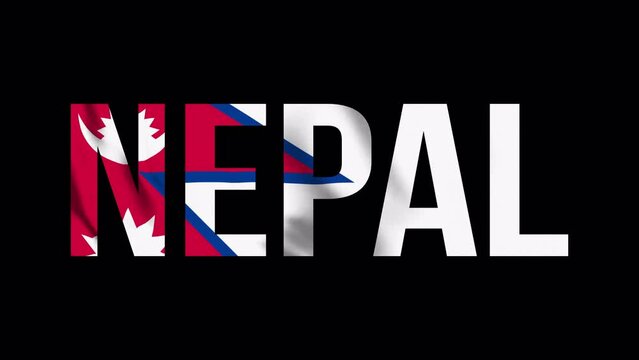 Waving flag inside the word Nepal. Alpha Channel