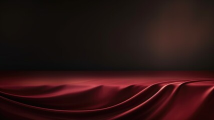 Stage with flowing satin deep burgundy cloth, Premium showcase mockup template for Beauty, Cosmetic, Luxury products, with copy space for text