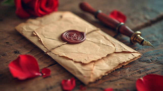 Carta Antigua Sellada con Lacre y Rosas Rojas