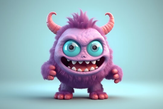 3d rendering cute monster Demon cartoon